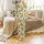 Fluffy Highland Cattle Striped Poncho Sombrero Pink Red Flower Light Green Design Satin Pajamas Set - 2
