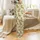 Fluffy Highland Cattle Striped Poncho Sombrero Pink Red Flower Light Green Design Satin Pajamas Set - 3