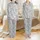 Scottish Highland Calf Floral Wreath Thistle All-Over Print - Black Line Heather Grey White Details Satin Pajamas Set - 1