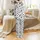 Black & White Cartoon Cow Doodle Outline Spotted Pattern Monochromatic All-Over Print Fabric Satin Pajamas Set - 3