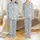 Zodiac Cats Celestial Pattern: Hand-Drawn, Light Grey-Blue, Black Outline, White Fill, Pink Accents Satin Pajamas Set - 1