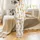 Leopard Ochre Yellow Poses Black Spotted Palm Leaf Light Blue Pink Accent Dots White Design Satin Pajamas Set - 3