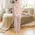 Capybara Lover Pink Lily Pads & Flowers All-Over Motif: Peach Orange Capybaras, Rosy Brown Foliage Satin Pajamas Set - 3