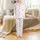 Women's Ivory White Background, Rose Pink Blush Peach Floral Elements, Sage Green Stem Accents Satin Pajamas Set - 2