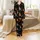 Cat Parent Holiday Pattern: Black Christmas Cats, Pine Branches, Baubles, Snowflakes, Golden Stars Satin Pajamas Set - 2