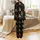 Cat Parent Holiday Pattern: Black Christmas Cats, Pine Branches, Baubles, Snowflakes, Golden Stars Satin Pajamas Set - 3