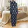 Kitten Lover's Black White Kittens Blue Eyes Pink Paws Navy Blue Backdrop Branches Green Leaves Satin Pajamas Set - 3