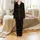 Feline Lover Black Cat Golden Outline Red Blue Yellow Green Christmas Lights Hearts Satin Pajamas Set - 2