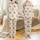 Highland Cow Meadow Floral Design: Reddish-Brown Fluffy Cows & Blush Wildflowers Satin Pajamas Set - 1