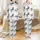 Illustrative Fragmented Charcoal Horse & Cool Grey Botanical White Background All-Over Design Satin Pajamas Set - 1