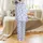Shih Tzu Dogs Toile De Jouy Blue White Park Landscape Engraved Textile Motif Satin Pajamas Set - 3