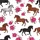 Equestrian Dynamic Horses Pink Rose Blooms: Galloping Bay, Grey, Chestnut, Black, White Ground Satin Pajamas Set - 9