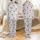 Highland Cow Calves Pink Fuchsia Purple Floral Wreath Line Art Shaggy Fur Light Grey Satin Pajamas Set - 1