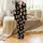 All-Over Baby Highland Cow Pattern - Light Brown Cream Bovine Spotted Leopard Bows Black Satin Pajamas Set - 2