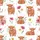 Highland Cow Calves Repeating Reddish Brown Fur Fuchsia Pink Yellow Wildflowers White Satin Pajamas Set - 9