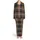 Glen Plaid Interwoven Grid Checks Houndstooth Brown Tan Navy Blue Dusty Blue Satin Pajamas Set - 2