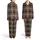 Glen Plaid Interwoven Grid Checks Houndstooth Brown Tan Navy Blue Dusty Blue Satin Pajamas Set - 1