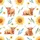 Highland Cow Watercolor Pattern: Golden Cows, Yellow Sunflowers, Green & Teal Foliage Satin Pajamas Set - 9