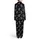 Highland Calf White Line Art Floral Wreath Motif, Hand-Drawn Fur, Black Background Satin Pajamas Set - 3