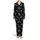 Highland Calf White Line Art Floral Wreath Motif, Hand-Drawn Fur, Black Background Satin Pajamas Set - 2