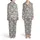 Western Soul Bull Skull & Southwestern Geometric Design with Feather & Cow Print on Light Grey Satin Pajamas Set - 1