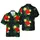 Hawaiian Red Hibiscus Yellow Plumeria Dark Green Palm Frond Charcoal Black Leaf Pattern Short-sleeve Hawaiian Shirt - 1