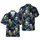 Mardi Gras Skulls: Jester Hat, Carnival Mask, Beer Mug, Gold Bead, Navy Starburst Design Short-sleeve Hawaiian Shirt - 1