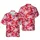 Waving American Flags, White Hibiscus & Swirling Tropical Leaves, Vibrant Red Mosaic Field Short-sleeve Hawaiian Shirt - 1