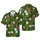 Hawaiian Botanical: Coral Pink Bell Flowers, Blue Lavender Daisies, Olive Green Leaves Short-sleeve Hawaiian Shirt - 1