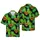 Golden Pineapple Skull & Green Fronds: Palmetto Monstera Leaves, Dark Black Background Short-sleeve Hawaiian Shirt - 1