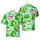 Pug Vacation Ocean Surf Design: Donut Flamingo Pugs, Palm Trees, Aquamarine Ocean Short-sleeve Hawaiian Shirt - 1