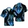 Blue Teal Dragon Head Futuristic Cityscape Cosmic Void Tribal Hawaiian Botanical Design Short-sleeve Hawaiian Shirt - 1