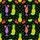 Neon Outline Tropical Cocktails Pineapple Cherry Lime Black Starry Textile Pattern Short-sleeve Hawaiian Shirt - 7