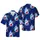 Bowler's Hawaiian Pattern: Red Striped Pins, Electric Blue Flames, Dark Navy Art Short-sleeve Hawaiian Shirt - 1