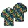 Yellow Industrial Tractor Hawaiian Pattern, Off-Road Tires, Palm Fronds, Red Flowers, Navy Blue Short-sleeve Hawaiian Shirt - 1