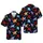 Tropical Sea Turtle Mosaic: Hibiscus, Watercolor Splash, Deep Black Background Short-sleeve Hawaiian Shirt - 1