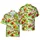 School Bus Hawaiian: Yellow Orange Red Hibiscus, Monstera Leaves, Cream Weave Design Short-sleeve Hawaiian Shirt - 1