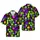 Glowing Neon Outline Pineapple Cocktail Hibiscus Starfish Flip-Flop Black Textile Print Short-sleeve Hawaiian Shirt - 1