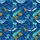 Hawaiian Blue Whale Flora Mosaic Design - Deep Ocean Cerulean Navy Aqua Teal Gold Short-sleeve Hawaiian Shirt - 7