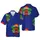 Ancient Red Tiki Mask Erupting Volcano Palm Tree Tribal Pattern Mosaic Deep Blue Print Short-sleeve Hawaiian Shirt - 1