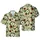 White Daisy Black Center, Red-Brown Thistle, Green Leaf Tendrils, Tan Linen Mosaic Short-sleeve Hawaiian Shirt - 1
