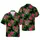 Black, Hot Pink, Coral Red, Dark Green, Teal Blue Carved Tiki Mask Monstera Hibiscus Black Matrix Fabric Print Short-sleeve Hawaiian Shirt - 1