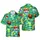 Skull Cocktail & Coconut Shell Beverage Design with Palm Tree Hibiscus Teal Stripes Short-sleeve Hawaiian Shirt - 1