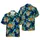Orange & Black Roaring Tiger Hawaiian: Blue Plumeria, Bird-of-Paradise, Navy Blue Short-sleeve Hawaiian Shirt - 1