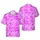 Aloha Flowing White Script Hot Pink Solid Background High Contrast Hawaiian Botanical Pattern Short-sleeve Hawaiian Shirt - 1