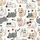 Cat Lovers' Whimsical Flat Cartoon Cats Seamless Pattern with Red Bow Ties, Pink Sunglasses, Yarn Balls, Off-White, Pink, Grey Hues Satin Pajamas Set - 9