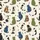 Cat Lovers' Whimsical Hand-Drawn Cats Light Cream Muted Blue Green Black Scattered Feline Pattern Satin Pajamas Set - 9