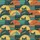 Cat Lovers' Retro Grunge Black Cats Yellow Eyes Distressed Teal Orange Stripes Semi-Circles Pattern Satin Pajamas Set - 9