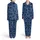 Black Cats: Deep Cerulean, White Outlines, Falling Pouncing Curled, Moons & Starbursts Satin Pajamas Set - 1