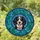 Dog Lovers' Vivid Tiffany Stained Glass Floppy Ear Dog Portrait Royal Blue Frame Swirling Blue-Green Mosaic Stained Glass Suncatcher - 1